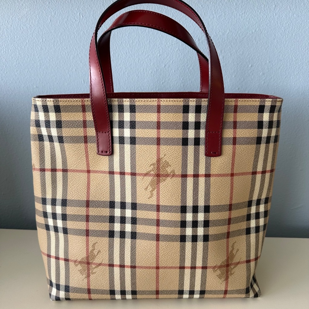 Burberry London Haymarket Checked Plaid Small Tote